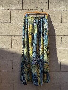 Bohemian Tropical Print Maxi Skirt - Black & Green